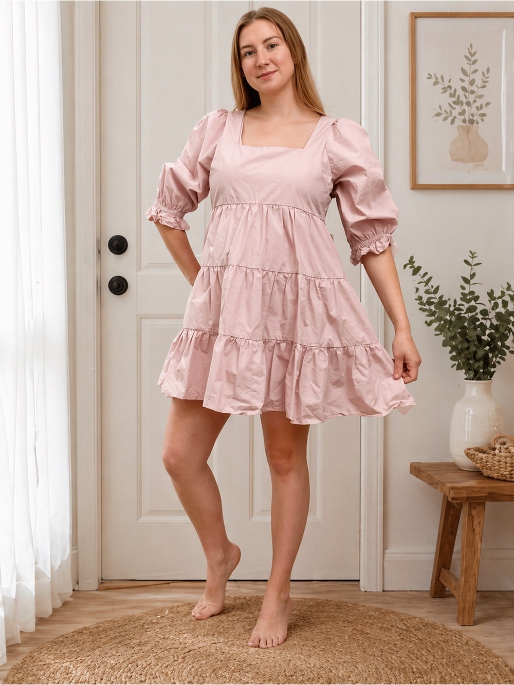 Madewell dusty lavender Tiered Square-Neck mini babydoll Dress